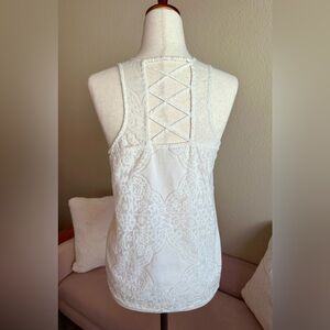 Hollister Tank Top Strappy Back White Lace Overlay Women’s XS Y2K Boho Beach